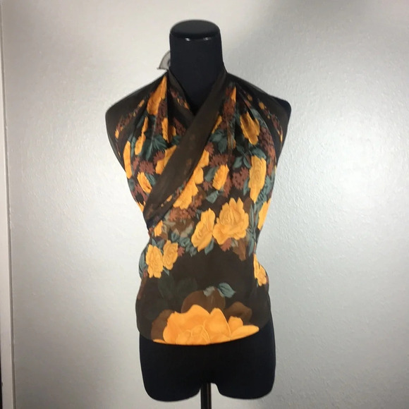 Scarf Brown with Orange Roses Sheer - Picture 2 of 8